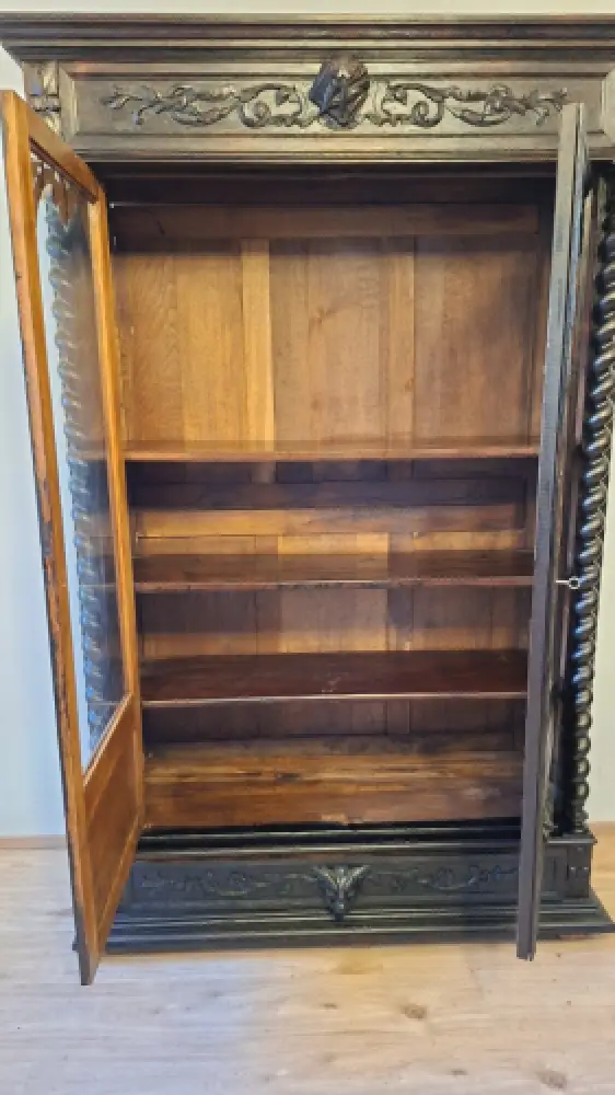 Bücherschrank Vitrine Bibolotheksschrank Antik Jagdstil ca 1900 11