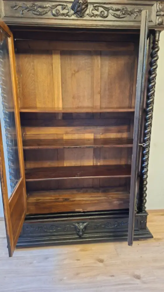 Bücherschrank Vitrine Bibolotheksschrank Antik Jagdstil ca 1900 12