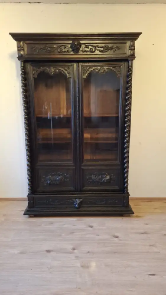 Bücherschrank Vitrine Bibolotheksschrank Antik Jagdstil ca 1900 2