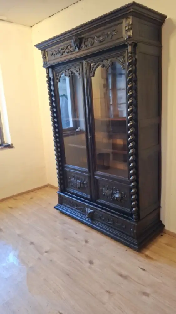 Bücherschrank Vitrine Bibolotheksschrank Antik Jagdstil ca 1900 3