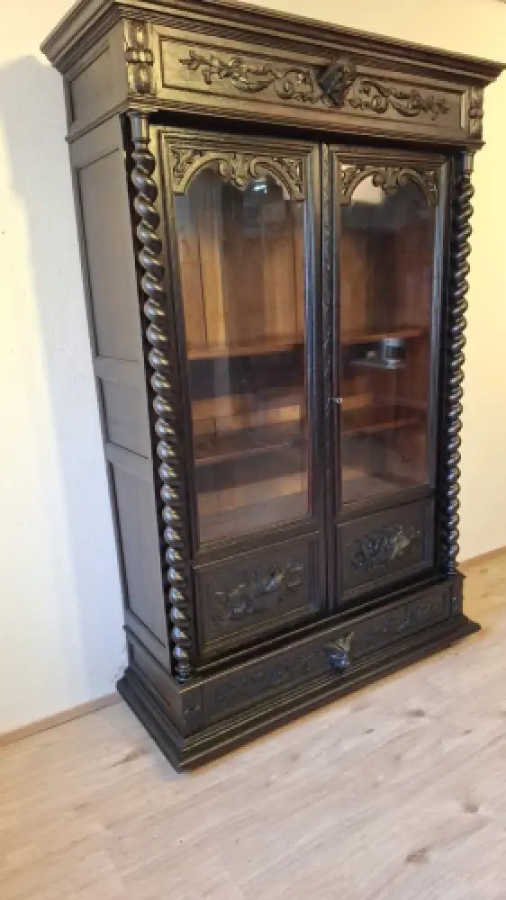 Bücherschrank Vitrine Bibolotheksschrank Antik Jagdstil ca 1900 4