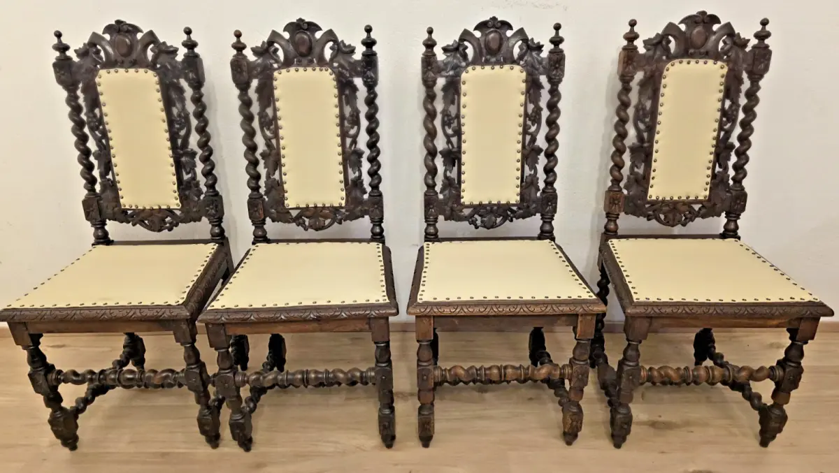 4  Esszimmerstühle Jagdstühle Küchenstühle Gründerzeit Antik ca. 1900 Jh.