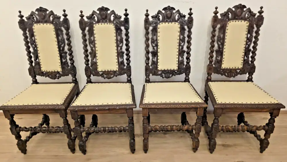 4  Esszimmerstühle Jagdstühle Küchenstühle Gründerzeit Antik ca. 1900 Jh. 0