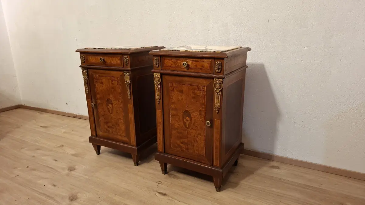Antik 2 Nachtschränke  Frankreich Marmor ca. 1900Jh. 18