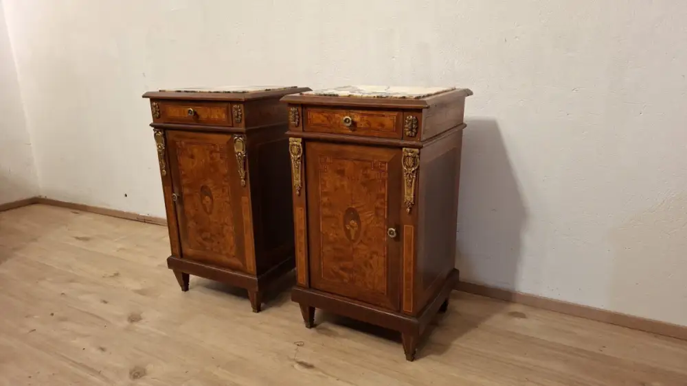 Antik 2 Nachtschränke  Frankreich Marmor ca. 1900Jh. 18