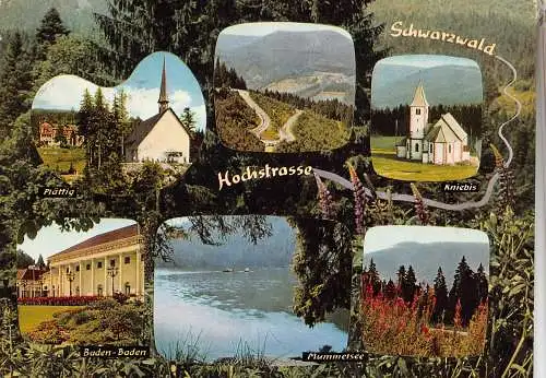 [Echtfotokarte farbig] Gruß von der Schwarzwald-Hochstraße“ – bunte Mehrbildkarte gel. 1956. 