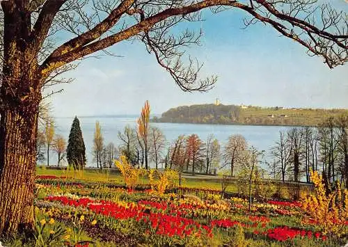 [Echtfotokarte farbig] Insel Mainau im Frühling – Ansichtskarte 1962 mit Stempel. 