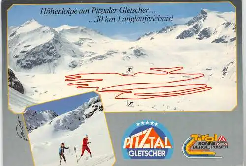 [Echtfotokarte farbig] Pitztaler Gletscher Tirol – Höhenloipe Langlauf – 1980er. 
