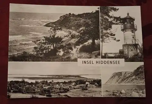 [Echtfotokarte schwarz/weiß] Insel Hiddensee - Die Hucke bei Kloster - Leuchtfeuer - Blick von Kloster über die Insel - Nordufer. 