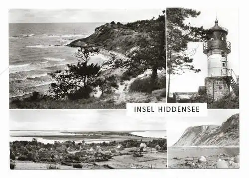 [Echtfotokarte schwarz/weiß] Insel Hiddensee - Die Hucke bei Kloster - Leuchtfeuer - Blick von Kloster über die Insel - Nordufer. 