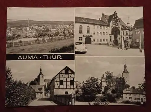 [Echtfotokarte schwarz/weiß] Auma - Thür. - Teilansichten - Rathaus - Moßbacher Straße. 