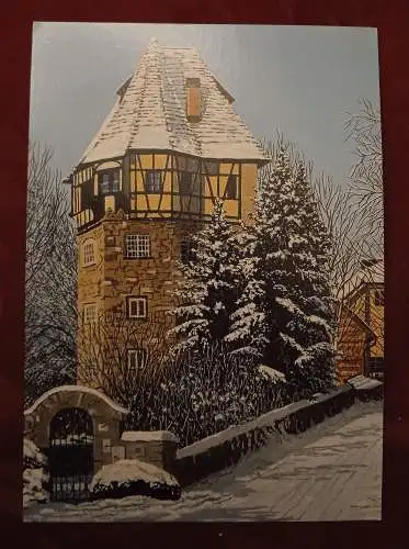 [Künstlerpostkarte reproduziert] "Turmhaus" Original mundgemalt von Trevor Wells. 