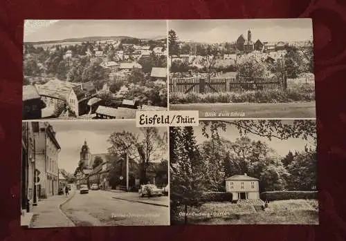 [Echtfotokarte schwarz/weiß] Eisfeld/Thür. - Teilansicht - Blick zum Schloß - Julius-Jonas-Straße - Otto-Ludwig-Garten. 