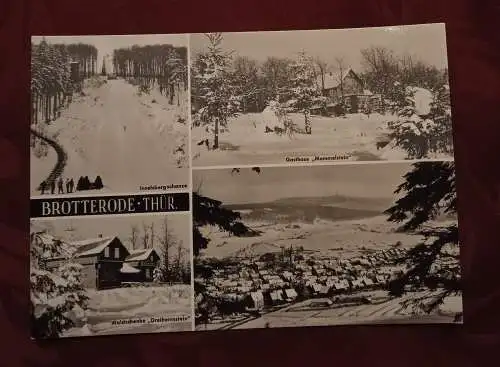 [Echtfotokarte schwarz/weiß] Brotterode - Thür. - Inselsbergschanze - Gasthaus "Mommelstein" - Waldschenke "Dreiherrnstein". 