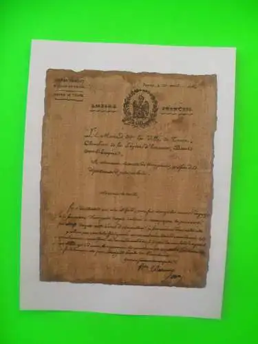 ORIGINAL-LITHOGRAPHIE (BRIEF DES BÜRGERMEISTERS VON INDRE-ET-LOIRE, 29. APRIL 1814).