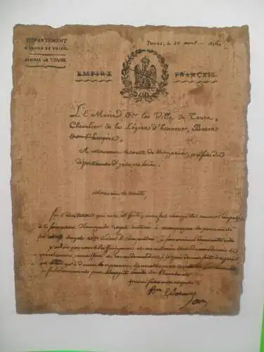 ORIGINAL-LITHOGRAPHIE (BRIEF DES BÜRGERMEISTERS VON INDRE-ET-LOIRE, 29. APRIL 1814).