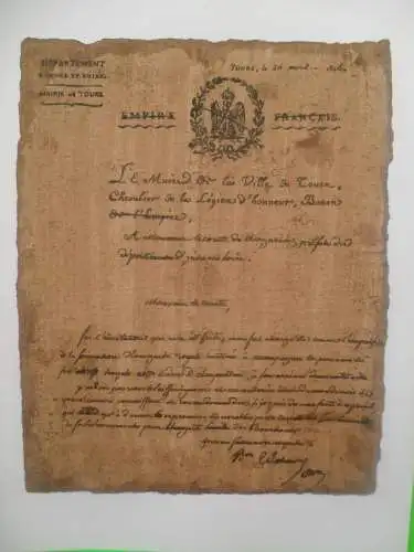 ORIGINAL-LITHOGRAPHIE (BRIEF DES BÜRGERMEISTERS VON INDRE-ET-LOIRE, 29. APRIL 1814).