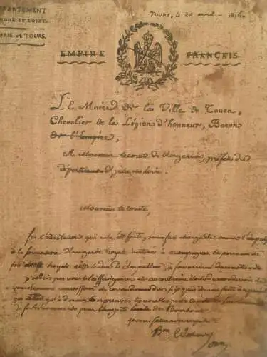 ORIGINAL-LITHOGRAPHIE (BRIEF DES BÜRGERMEISTERS VON INDRE-ET-LOIRE, 29. APRIL 1814).