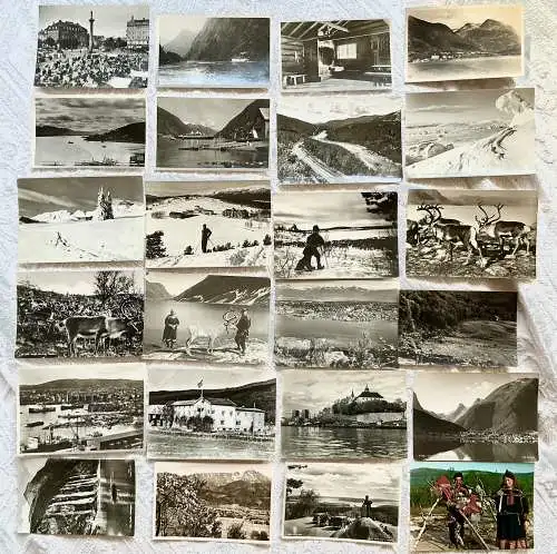 [Echtfotokarte schwarz/weiß] Konvolut aus 24 Einzelkarten Norwegen. 