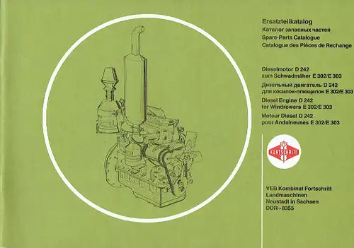 Ersatzteilkatalog Dieselmotor D 242 zum Schwadmäher E 302/E 303. 