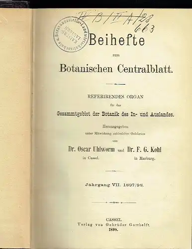 Beihefte zum Botanischen Centralblatt
 Referirendes Organ für das Gesamtgebiet der Botanik des In- und Auslandes
 Band VII. 