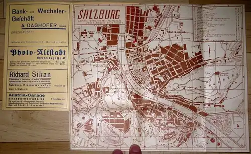 Stadtplan von Salzburg
 mit Verzeichnis der Sehenswürdigkeiten. 