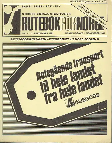 Offisiell Rutobok for Jernbaner, Skip, Rutebilder, Ferjer, Fly
 Rutebok for Norge. 