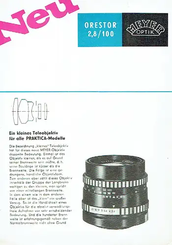 Orestor 2,8/100 - Ein kleines Teleobjektiv für alle Praktica-Modelle. 