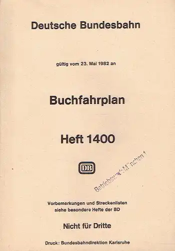 Buchfahrplan
 gültig vom 23. Mai 1982 an
 Heft 1400. 