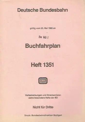 Buchfahrplan
 gültig vom 23. Mai 1982 an
 Heft 1351. 