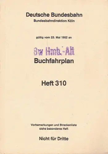 Buchfahrplan
 gültig vom 23. Mai 1982 an
 Heft 310. 