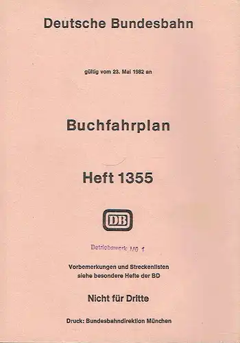 Buchfahrplan
 gültig vom 23. Mai 1982 an
 Heft 1355. 