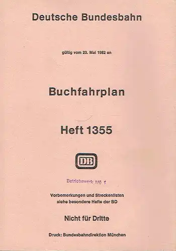 Buchfahrplan
 gültig vom 23. Mai 1982 an. 