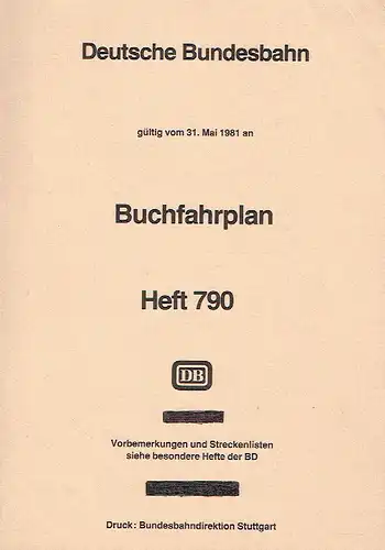 Buchfahrplan
 gültig vom 31. Mai 1981 an
 Heft 790. 