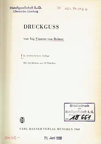 Vinzenz von Reimer: Druckguss. 