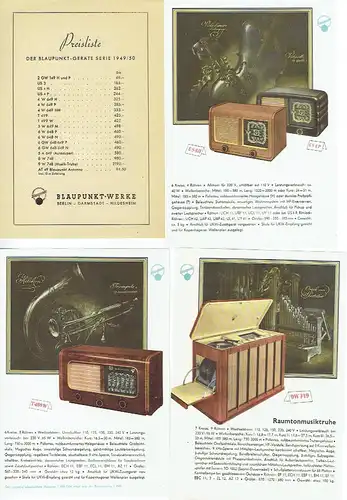 besser und schöner ... Blaupunkt Radio-Geräte 1949/50
 Prospektmappe mit Preisliste. 