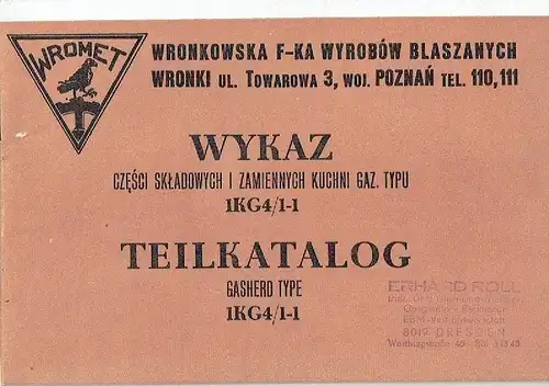 Teilkatalog Gasherd Type 1KG4/1-1. 