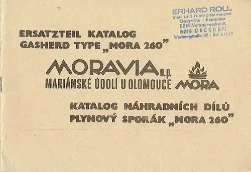 Ersatzteilkatalog Gasherd Type "Mora 260". 