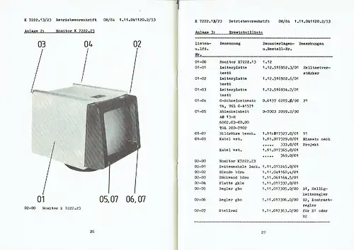 Betriebsdokumentation, 1.11.041120.2/53
 Betriebsvorschrift Monitor K 7222.13/23. 