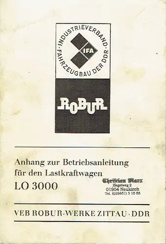 Anhang zur Betriebsanleitung für den Lastkraftwagen LO 3000
 Ausführung mit Sonderantrieb LO 2002 A. 