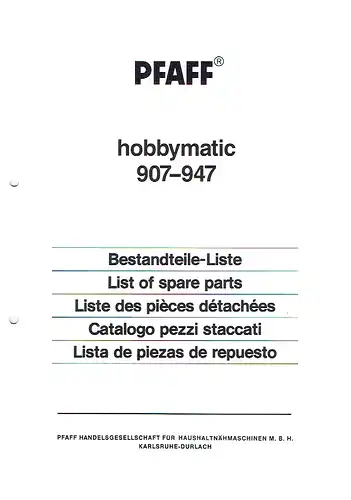 Bestandteile-Liste für Modelle hobbymatic 907-947. 