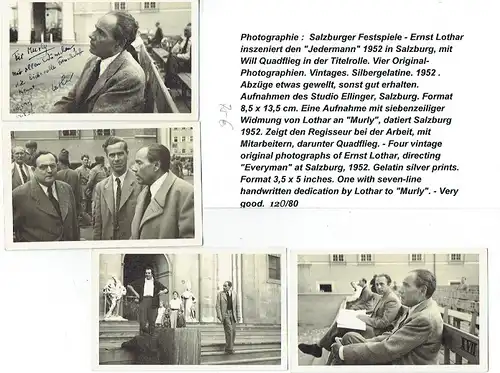 4 Fotografien der Salzburger Festspiele 1952, davon eine von Ernst Lothar signiert. 