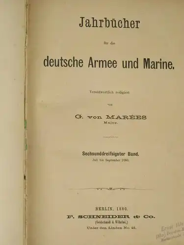 Jahrbücher für die deutsche Armee und Marine
 36. Band, Juli bis September 1880. 