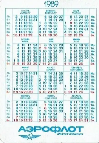 Kalender 1989. 