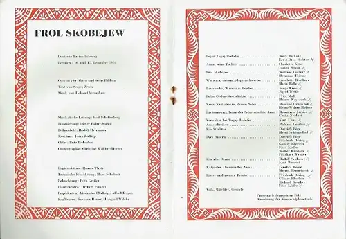 Leo Berg: Frol Skobejew
 Spielzeit 1956/57, Landesoper, Heft 2. 