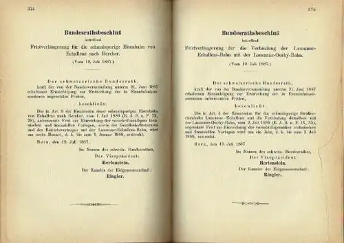 Sammlung der auf das schweizerische Eisenbahnwesen bezüglichen amtlichen Aktenstücke
 Neue Folge, 9. und 10. Theil. 