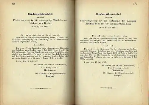 Sammlung der auf das schweizerische Eisenbahnwesen bezüglichen amtlichen Aktenstücke. 