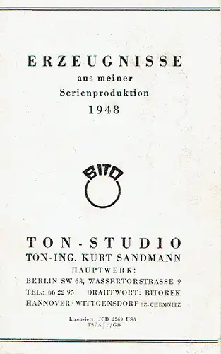 Erzeugnisse aus meiner Serienproduktion 1948. 