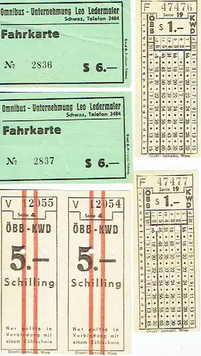 6 Fahrscheine aus Österreich. 