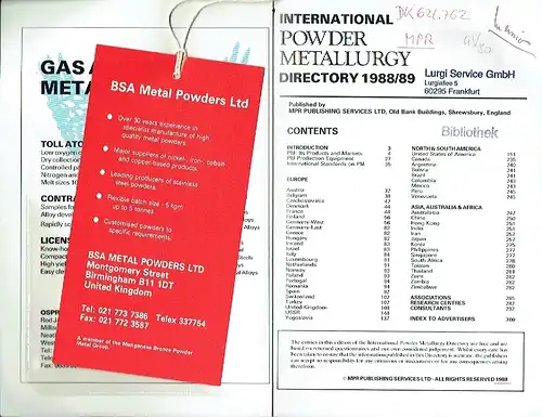 International Powder Metallurgy Directory 1988/89. 